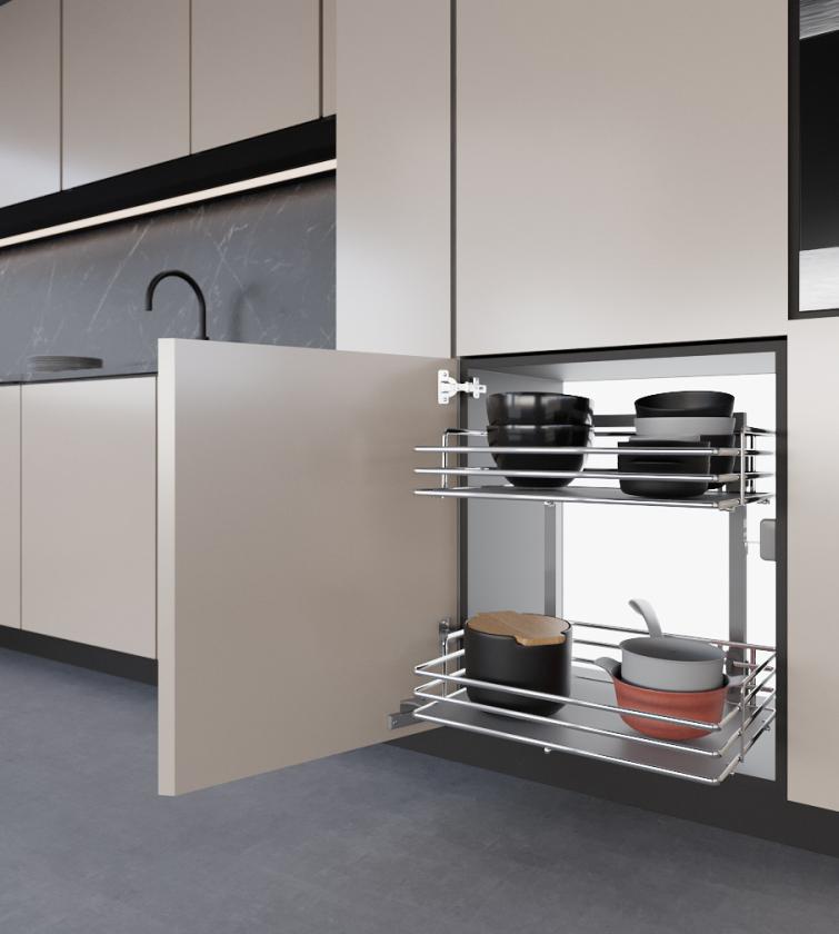 861E Minimal - Sistema estraibile a due cesti per mobile base Cromo Grigio