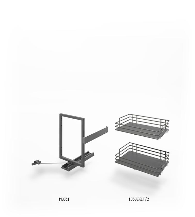 861E Minimal - Sistema estraibile a due cesti per mobile base Ardesia