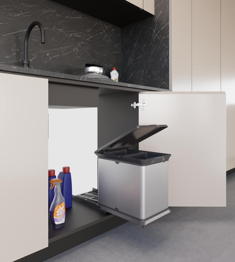 97EXA/2 Pattumiera estraibile con rivestimento in acciaio e coperchio in materiale plastico Slate
