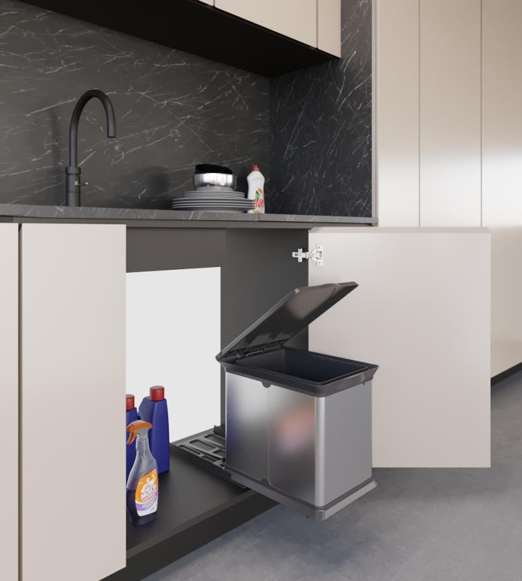 97EXA/1 Pattumiera estraibile con rivestimento in acciaio e coperchio in materiale plastico Slate
